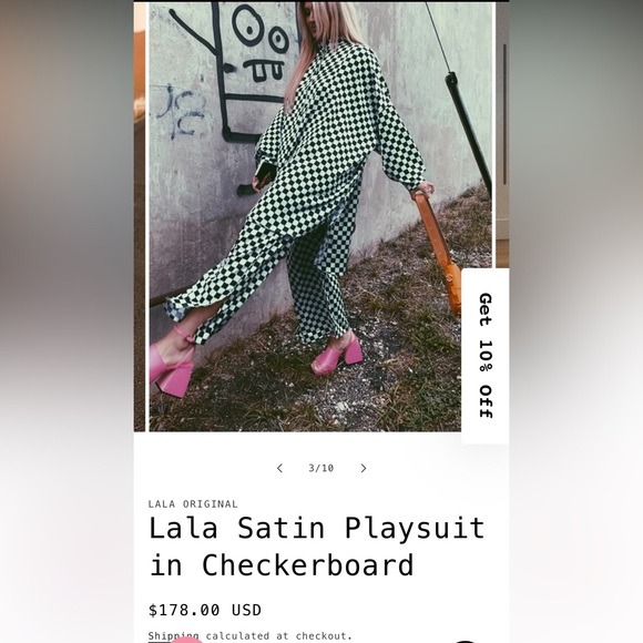 Dressed in LALA Checkerboard Satin Jumpsuit - Picture 1 of 4
